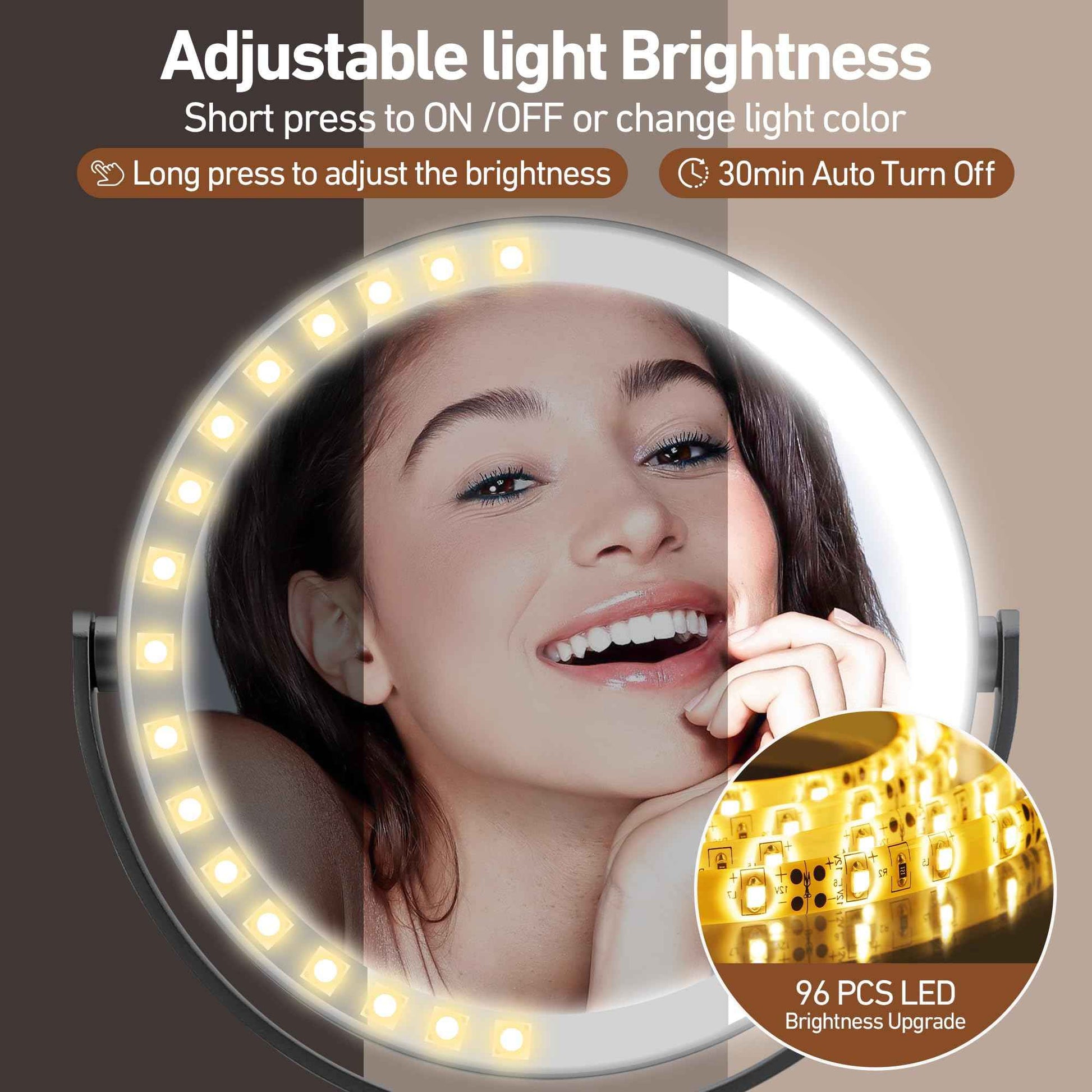 MOMOKUBA Magnifying Mirror with Light 20X, Height-Adjustable Lighted Makeup Mirror with Magnification, Double - Sided Aluminum Alloy LED Mirrors, 3 Lighting Modes Ideal for Bathroom Make-up, Black