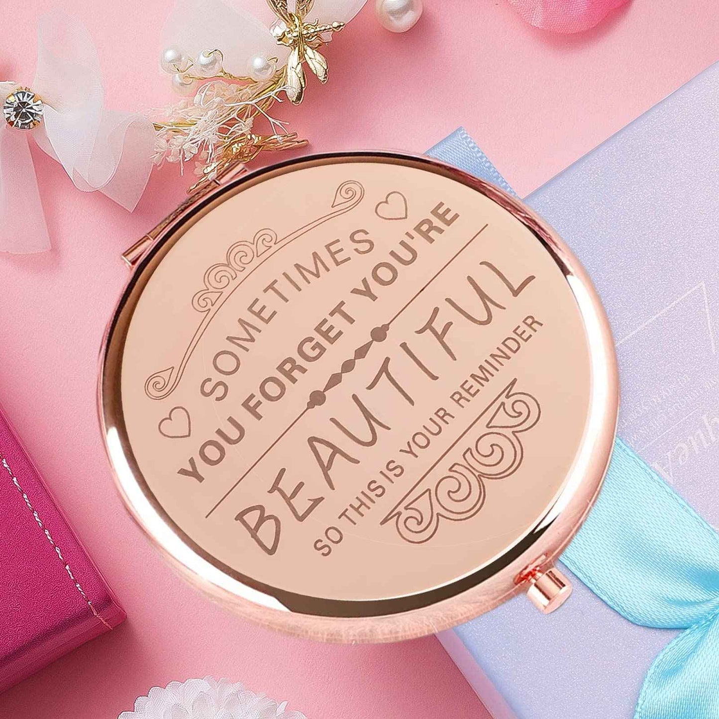 Birthday Gifts for Women－Compact Makeup Mirror,Gifts for Women, Festival,Valentine's Day,Christmas,Mother's Day, Graduation Party,The Gift for mom,Wife,Sister,Daughter,Friend,Classmate … (2-Rose gold)