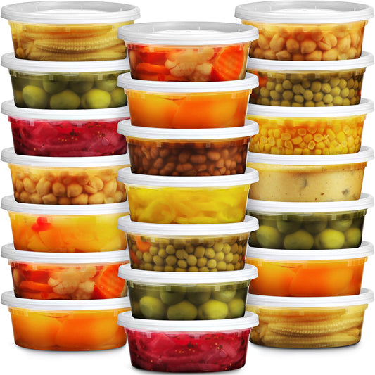 Deli Food Containers with Lids - 8 oz 60 Sets- Ideal for Food, Snacks, Takeout, Meal Prep - 1 Cup Small Durable Clear Containers for Food - Stackable and Durable, Freezer, Dishwasher & Microwave Safe