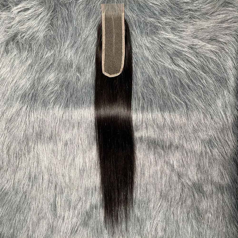 Straight Lace 2x6 Kim K Closure Hand-Tied 100% Brazilian Virgin High Ratio Human Hair Transparent Lace Closure Deep Central/Middle Part Closure Extensions For Women Natural Black Color (16 inch)