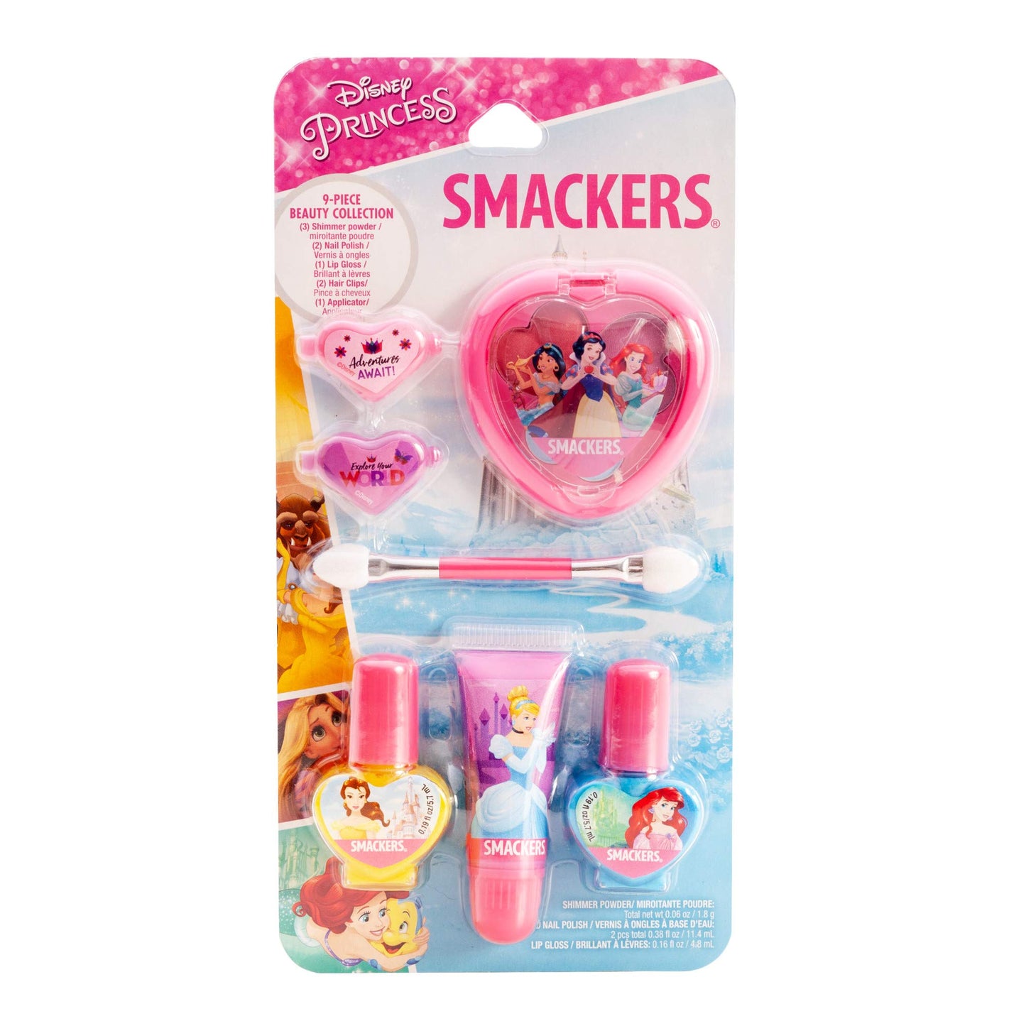 Lip Smacker Disney Color Collection, Princess Makeup Set, Lip Gloss, Shimmer Powder, Nail Polish (Pack of 3)