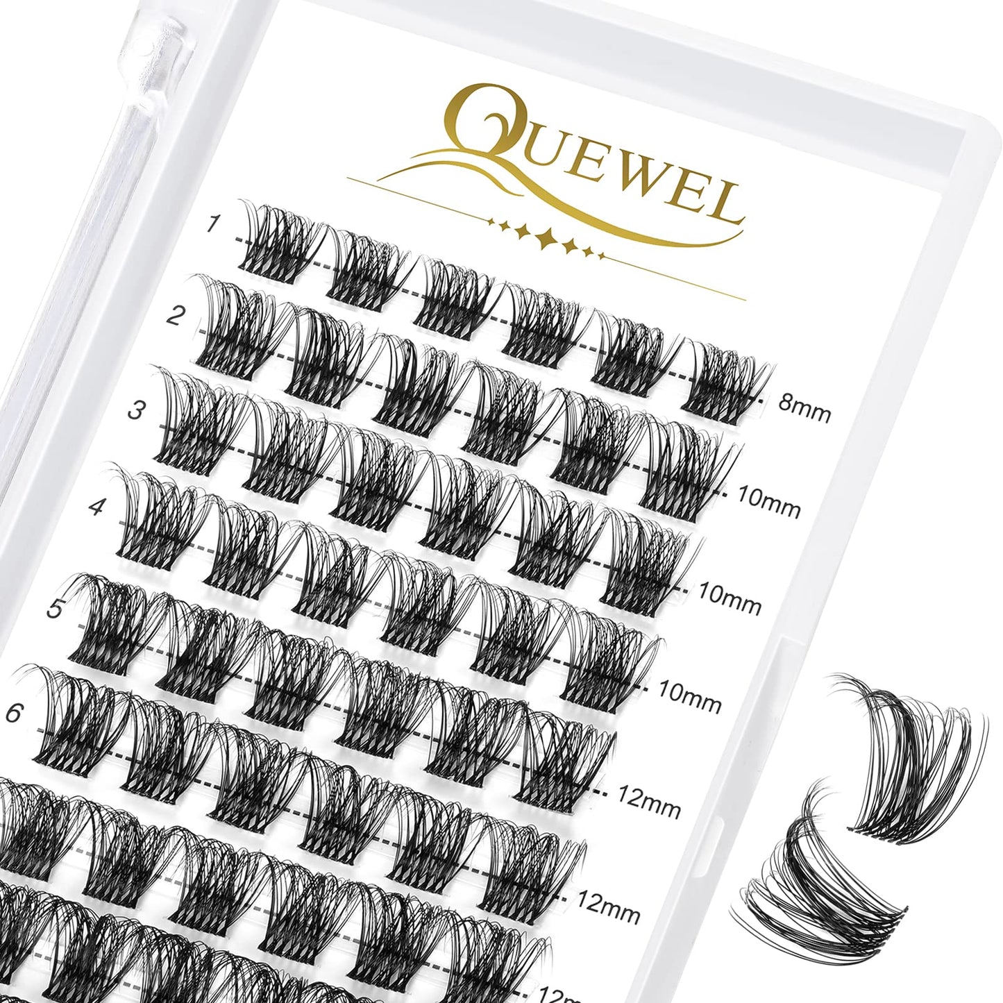 QUEWEL Lash Clusters Mix8-16mm Cluster Lashes Clear Thin Band DIY Lash Extensions Comfortable & Not Fall Apart Individual Lashes Long-Lasting Natural Look(QU16-Mix8-16mm)