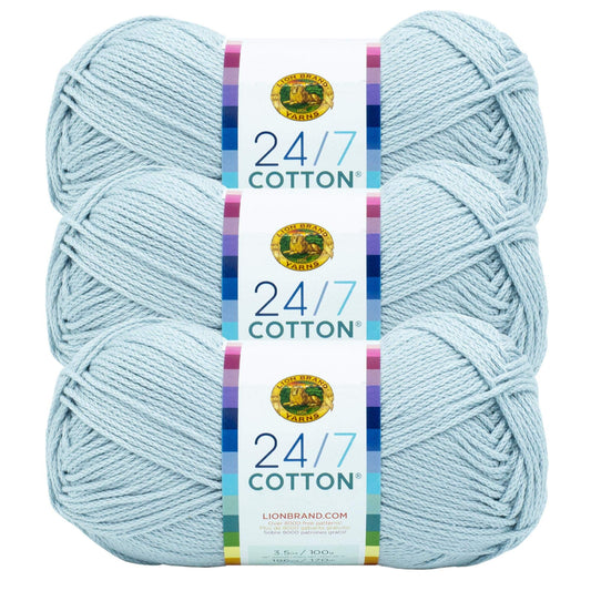 Lion Brand 24/7 Cotton Yarn, Yarn for Knitting, Crocheting, and Crafts, Cool Grey, 3 Pack