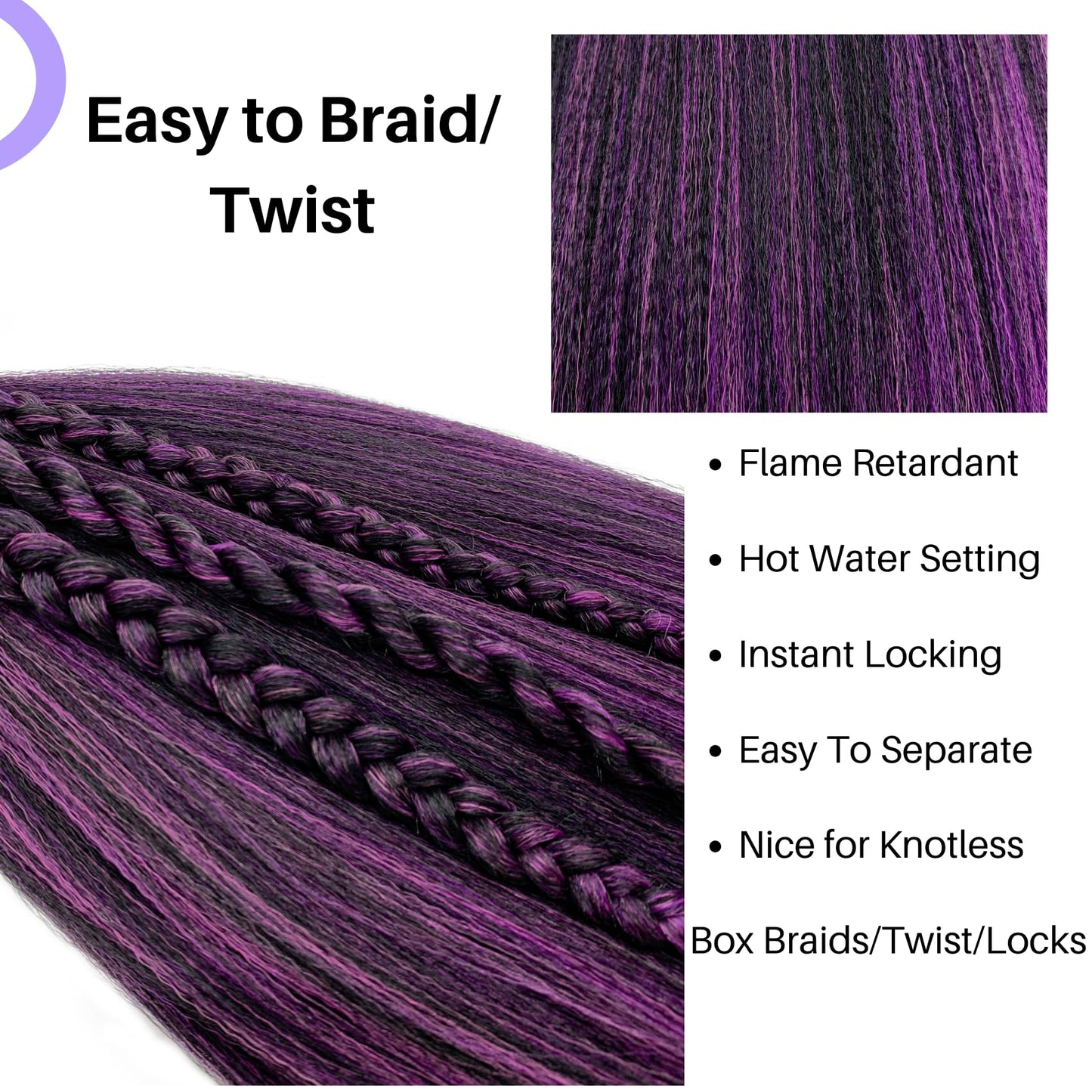 Ombre Purple Braiding Hair Pre Stretched Kanekalon Box Braiding Hair 26 Inch (Pack of 3)