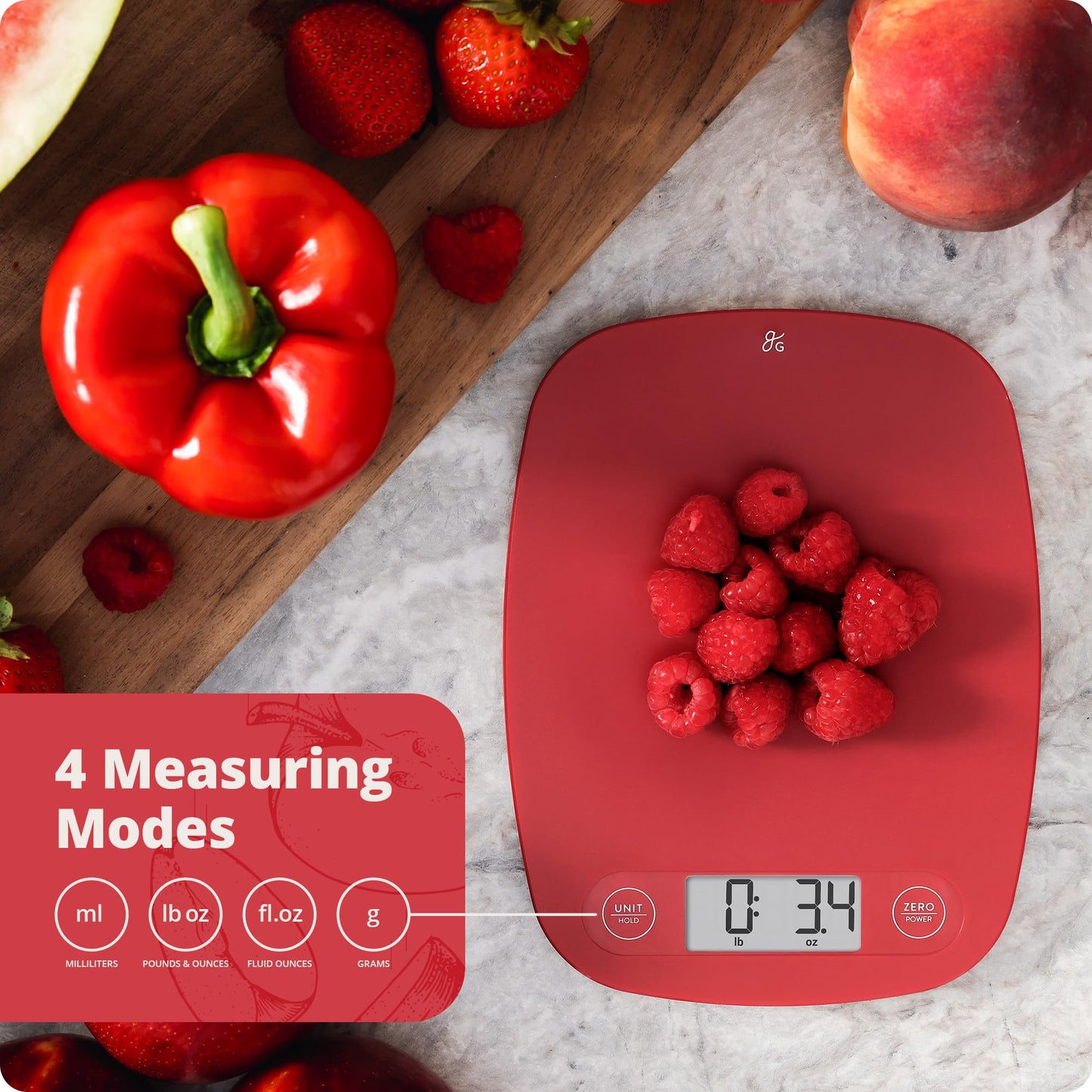 Greater Goods Digital Food Kitchen Scale (Cherry Red), Portion Helps Support The Charity Love146