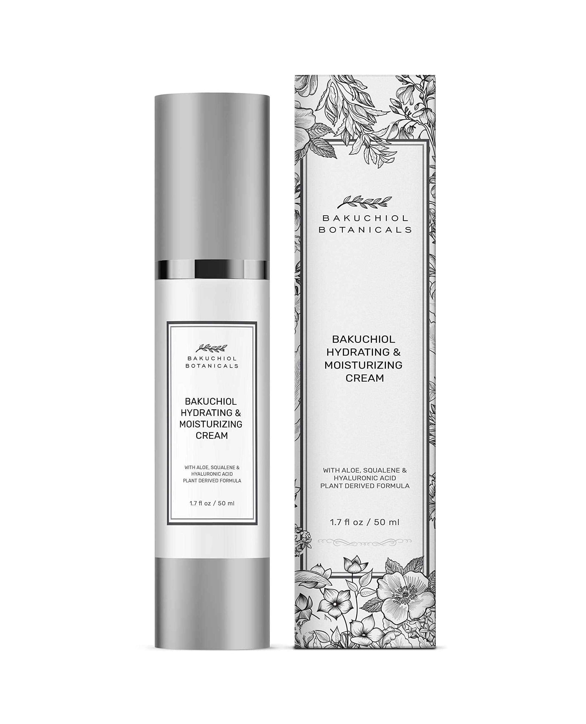 Bakuchiol Moisturizer Cream 1.7 Oz - Retinol Alternative - All Natural Plant Derived Ingredients - Bakuchiol and Squalane, Aloe, Hyaluronic Acid, Squalane, Vitamin E, B5