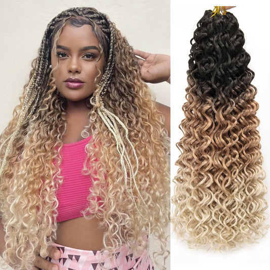 GoGo Curl Crochet hair 18inch Water Wave Crochet hair Ombre Synthetic Bohemian Crochet Braid Deep Wave Braiding hair Extensions (OT27613, 18inch)