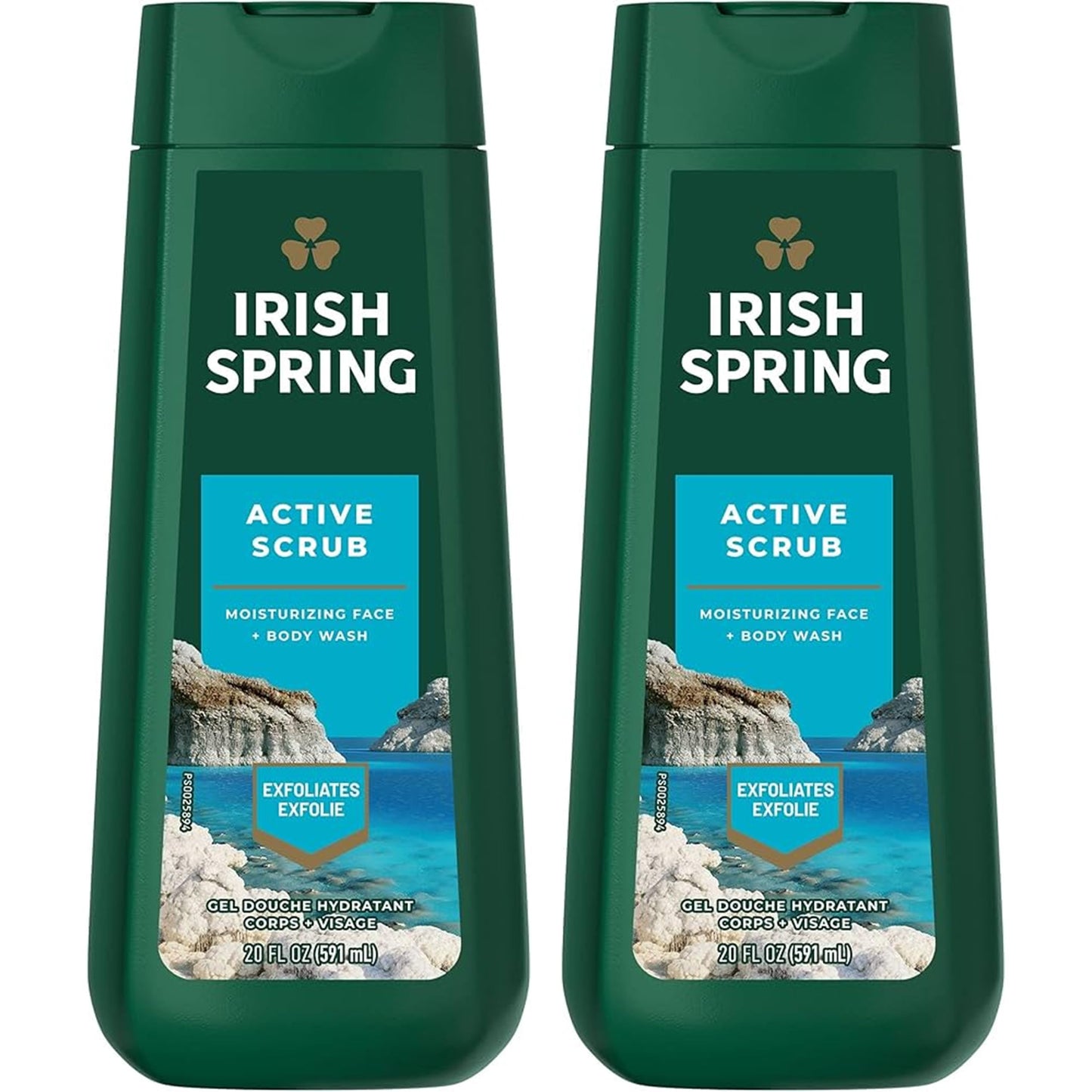 Irish Spring Body Wash Active Scrub Moisturizing Face Exfoliating Gel 20 Fl Oz (Pack of 2)