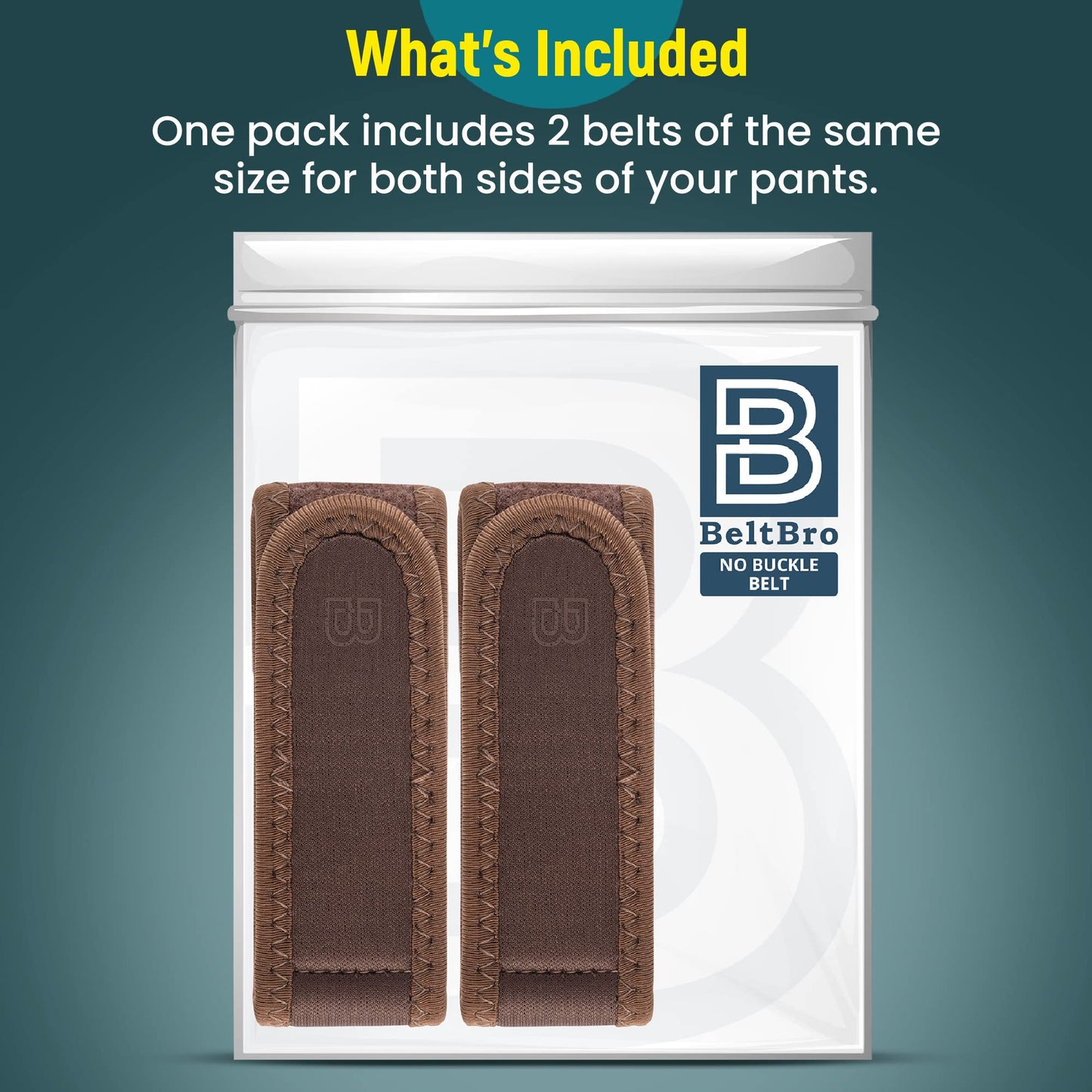 BeltBro Pro Pairs For Men – Next Generation Buckle-Free Elastic Belt With Ultra-Soft Edge Padding - Fits 1.5 Inch Belt Loops (Brown)