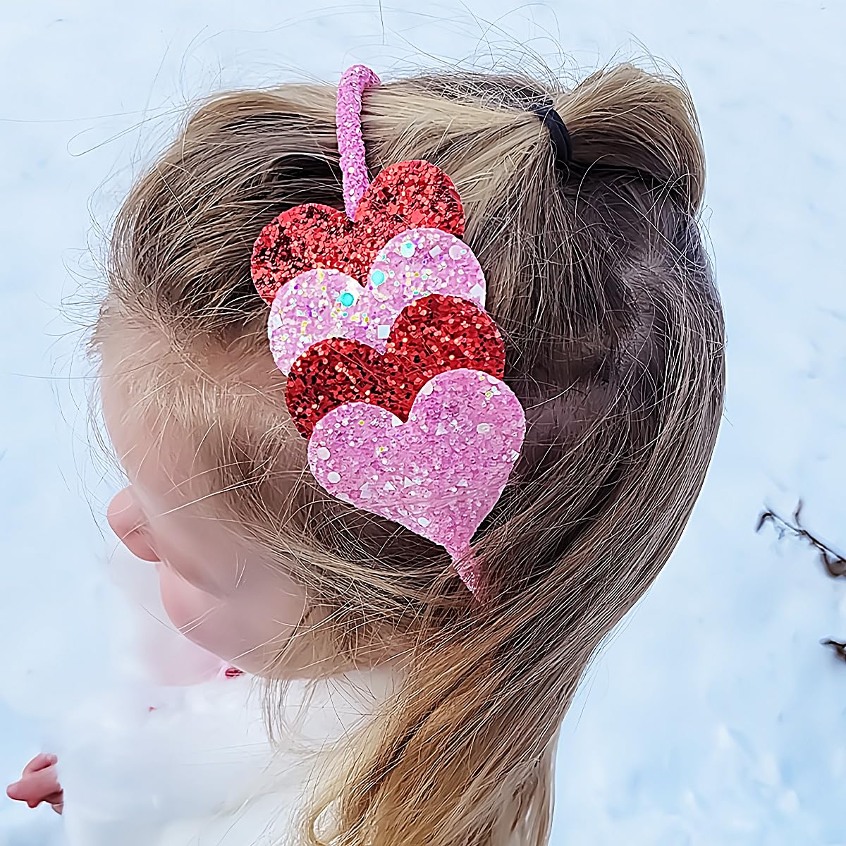 Doneace Valentine's Day Heart Headband Hair Band Glitter Hair Hoop Red and Pink Sequins Hair Accessories Headdress for Women Girls Valentine's Day New Year Wedding Birthday Party Gift