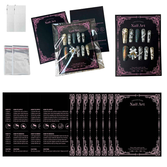 Press On Nail Packaging Kit for Long Nails – Y2K 50 Display Cards with Bags & Tape – Nail Tech Supplies for for Gothic & Baddie Nailfies Nail Salon Studio Manicure Business(Black, 3.54*4.7)