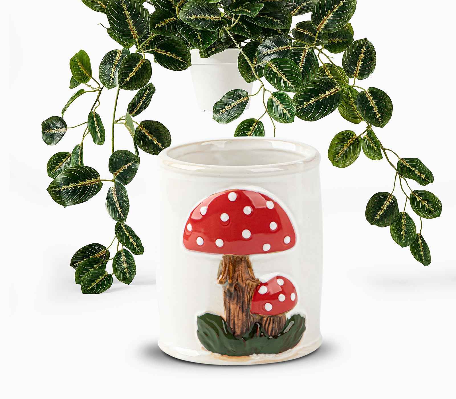 dgudgu Mushroom Makeup Brush Holder Ceramic Makeup Brush Organizer White Make Up Brush Holder Organizer