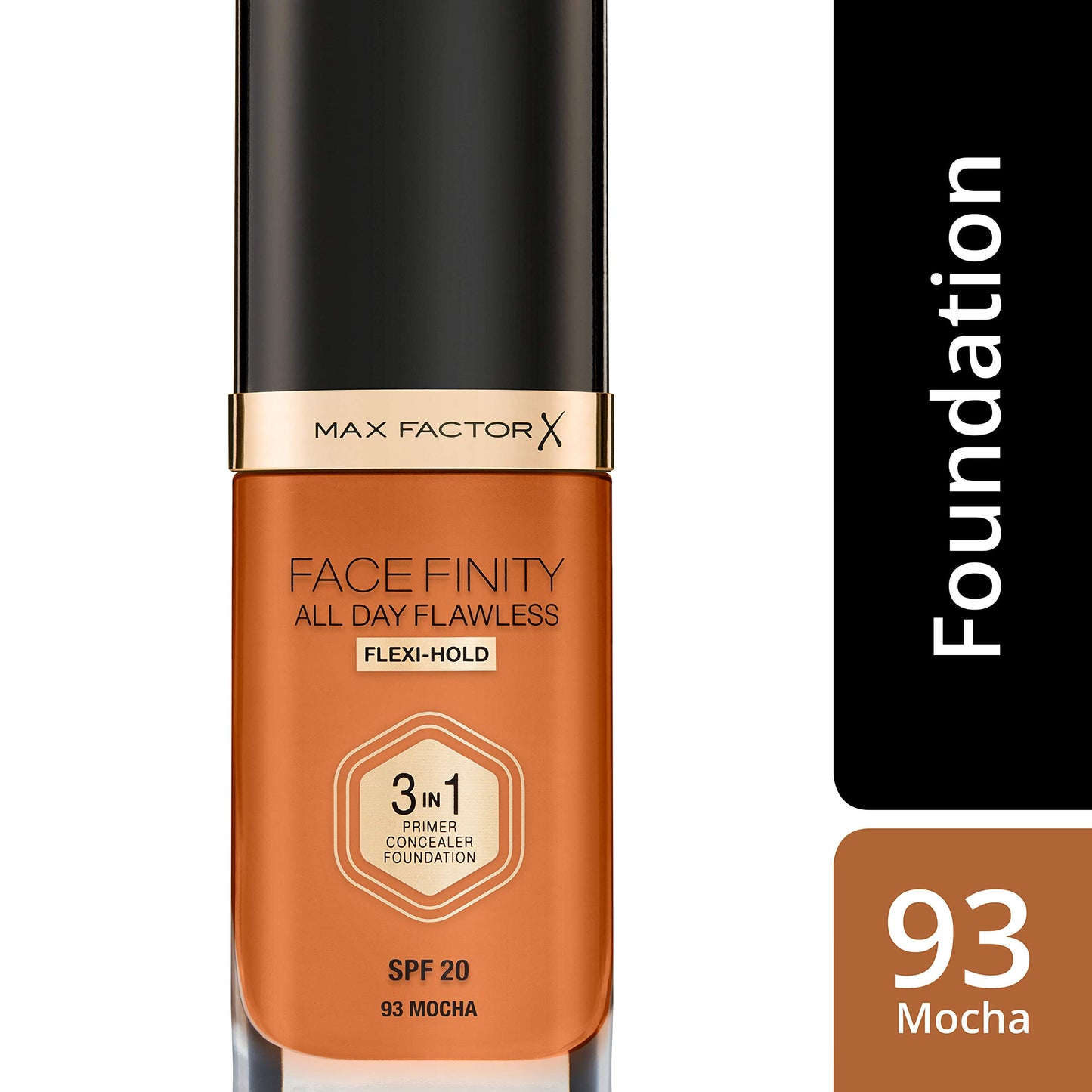 Max Factor Facefinity 3-in-1 All Day Flawless Liquid Foundation, SPF 20-93 Mocha, 30 ml