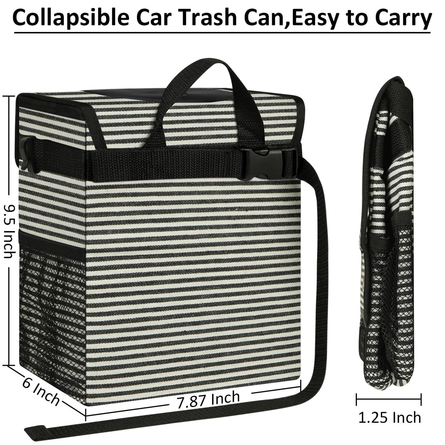 ELONGRIVER Car Trash Can Bin for Car Back Seat Leak Proof, Cute Car Trash Bag Hanging, Vehicle Trash Can for SUV Truck Van, Automotive Car Garbage Cans Front Seat Stripe