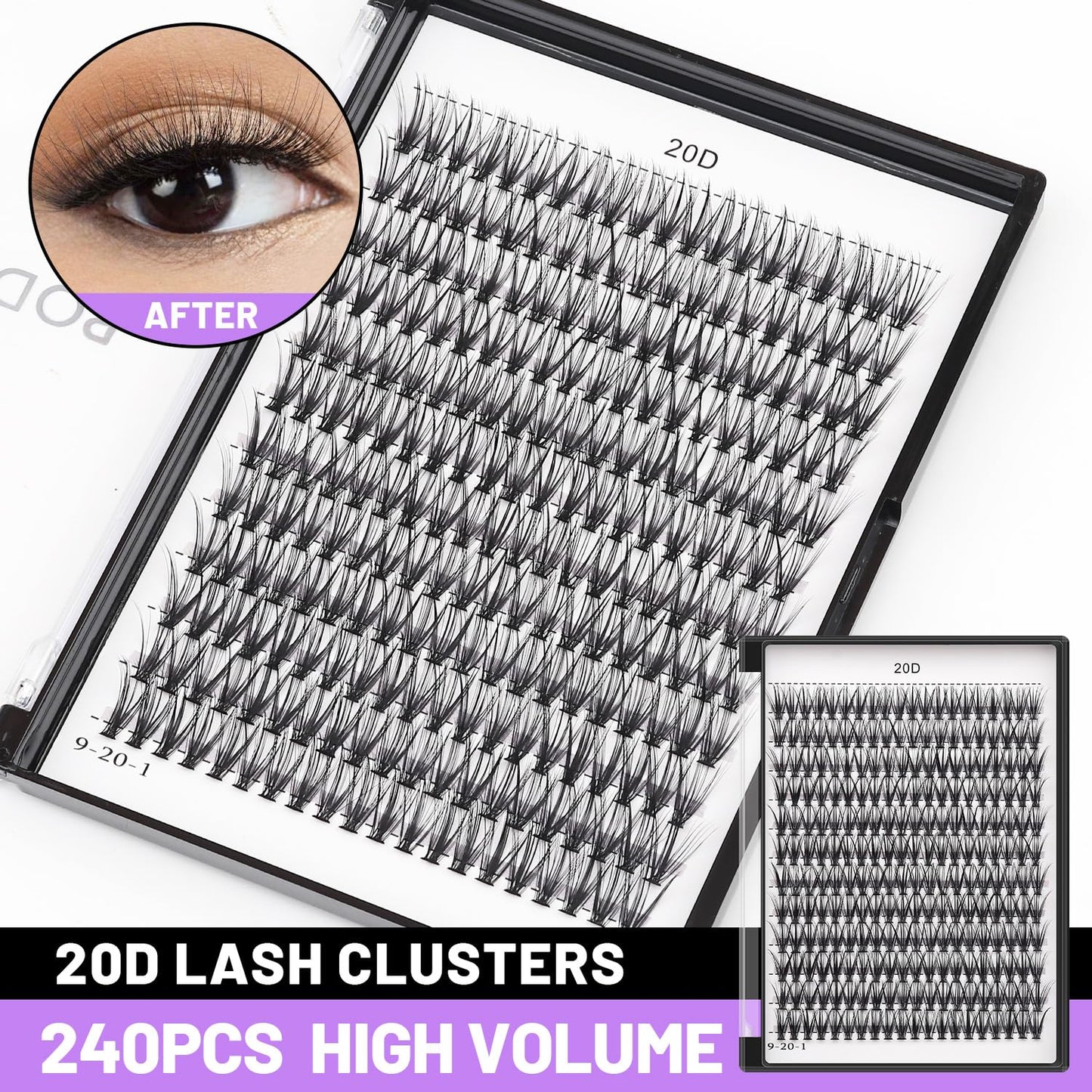 Bodermincer Lash Extension 240pcs C Curl 10D/20D Cluster Mixed, 8/9/10/11/12mm,10/11/12/13/14mm,12/13/14/15/16mm Mixed 8-10-12-14-16mm MIX Individual Cluster Lashes (20D-D Curl-11mm)