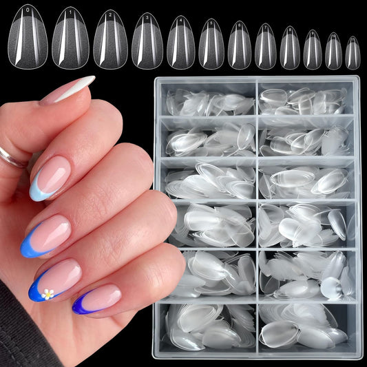 LoveOurHome 600pc Almond Gel X Nail Tips Short Fake Nails Clear XS False Nail Tips Full Cover Soft Gel Artificial Fingernails for Gel Acrylic Nails Extension Press on Nails Making