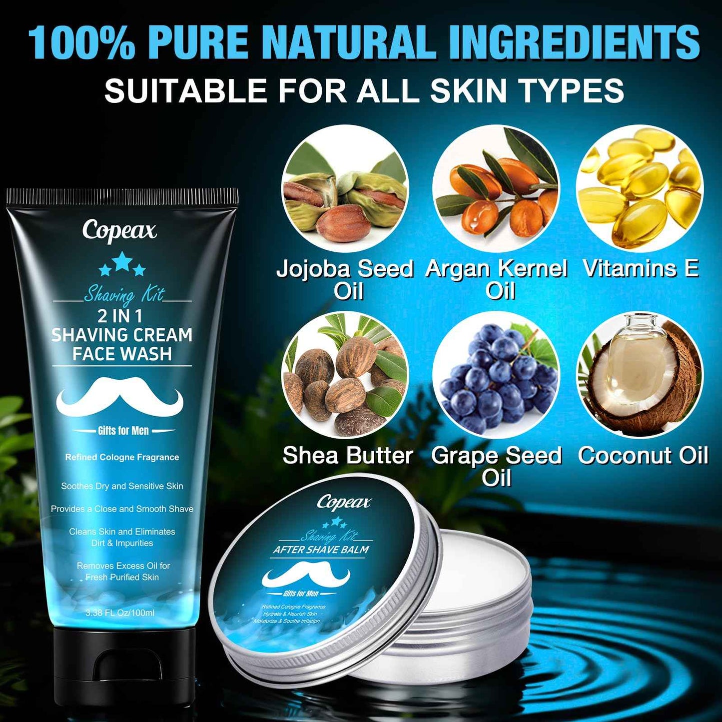 Shaving Kit for Men,Natural Cologne Shaving Cream,Balm,Shaving Soap Bowl,Razor,Tumbler Cup,Mens Grooming & Care Kit Christmas Gifts for Men Dad Him Boyfriend Stocking Stuffers Secret Santa Gift Set