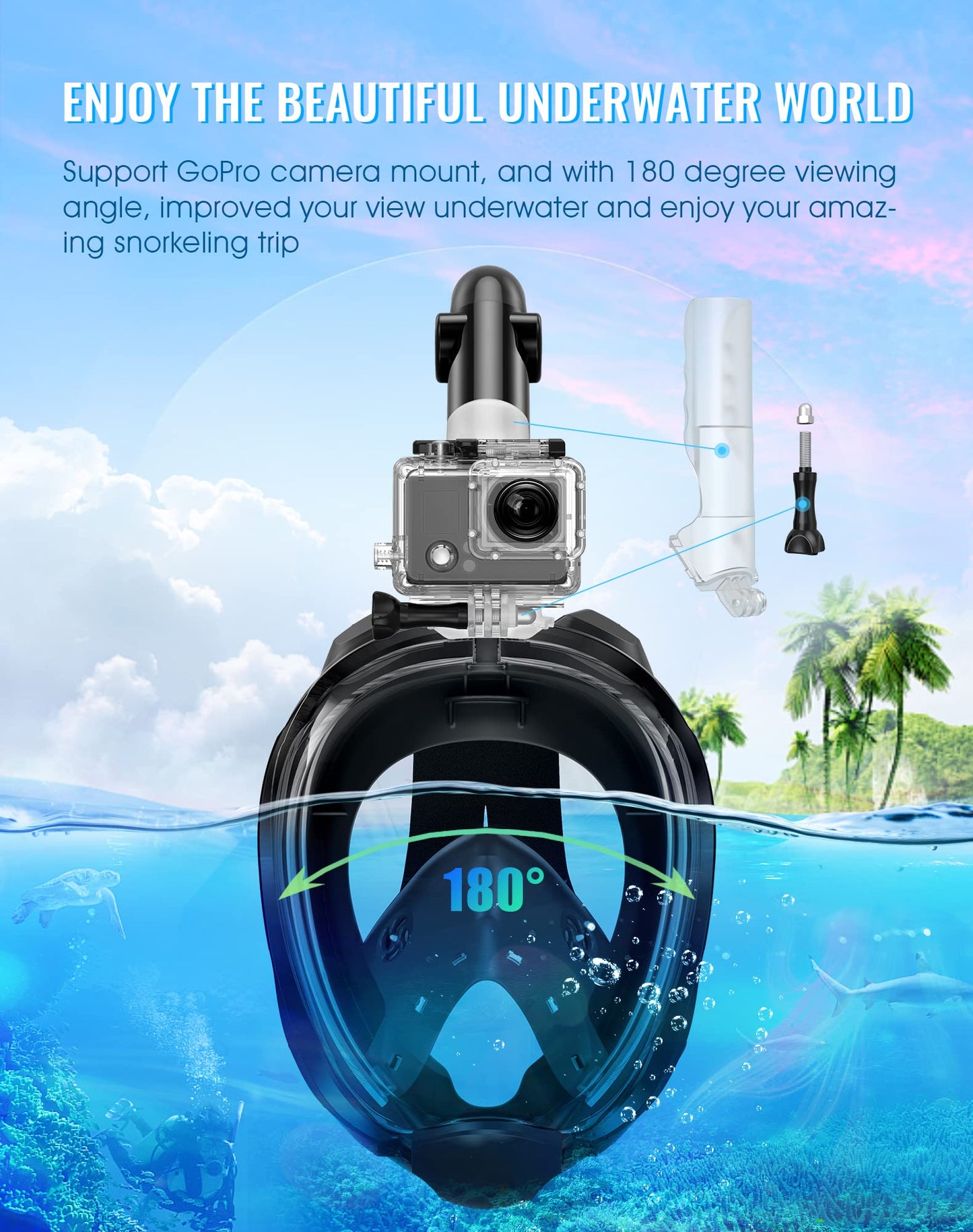 Greatever G2 Full Face Snorkel Mask with Latest Dry Top System,Foldable 180 Degree Panoramic View Snorkeling Mask with Camera Mount,Safe Breathing,Anti-Leak&Anti-Fog