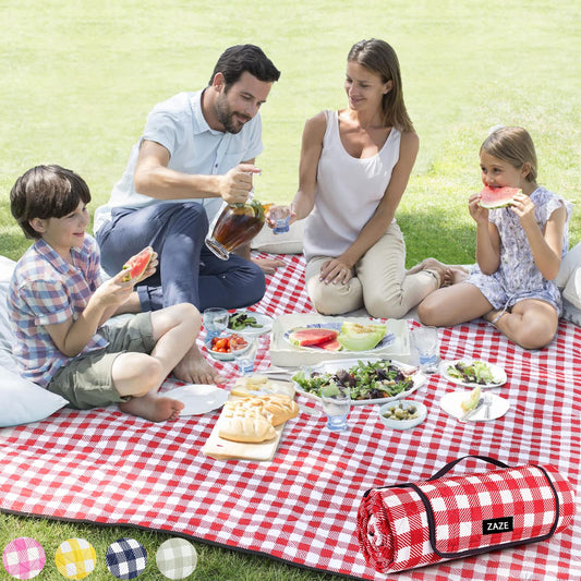 ZAZE Picnic Blanket Extra Large Waterproof, 80''x80''Checkered Picnic Blankets Beach, Outdoor, Camping on Grass Accessories Couple Ideas Wedding Registry Valentines Day (Red and White)