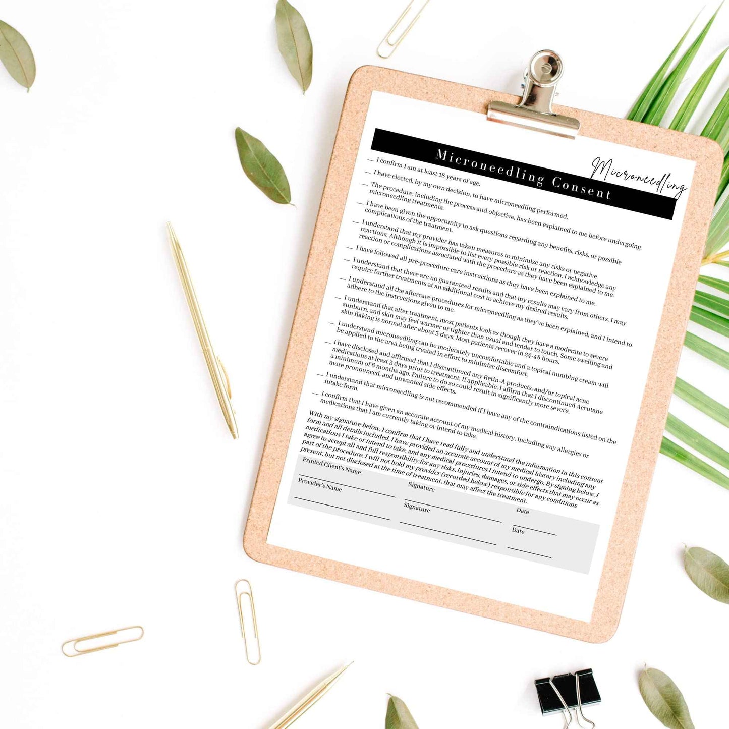 Microneedling Intake Forms, Consent, Aftercare Instructions | 75pk 25 of Each | Skin Rejuvenating Microneedling | Anti Aging, Anti Wrinkle | 8.5 x 11” Client Intake Signature Minimalist Black White