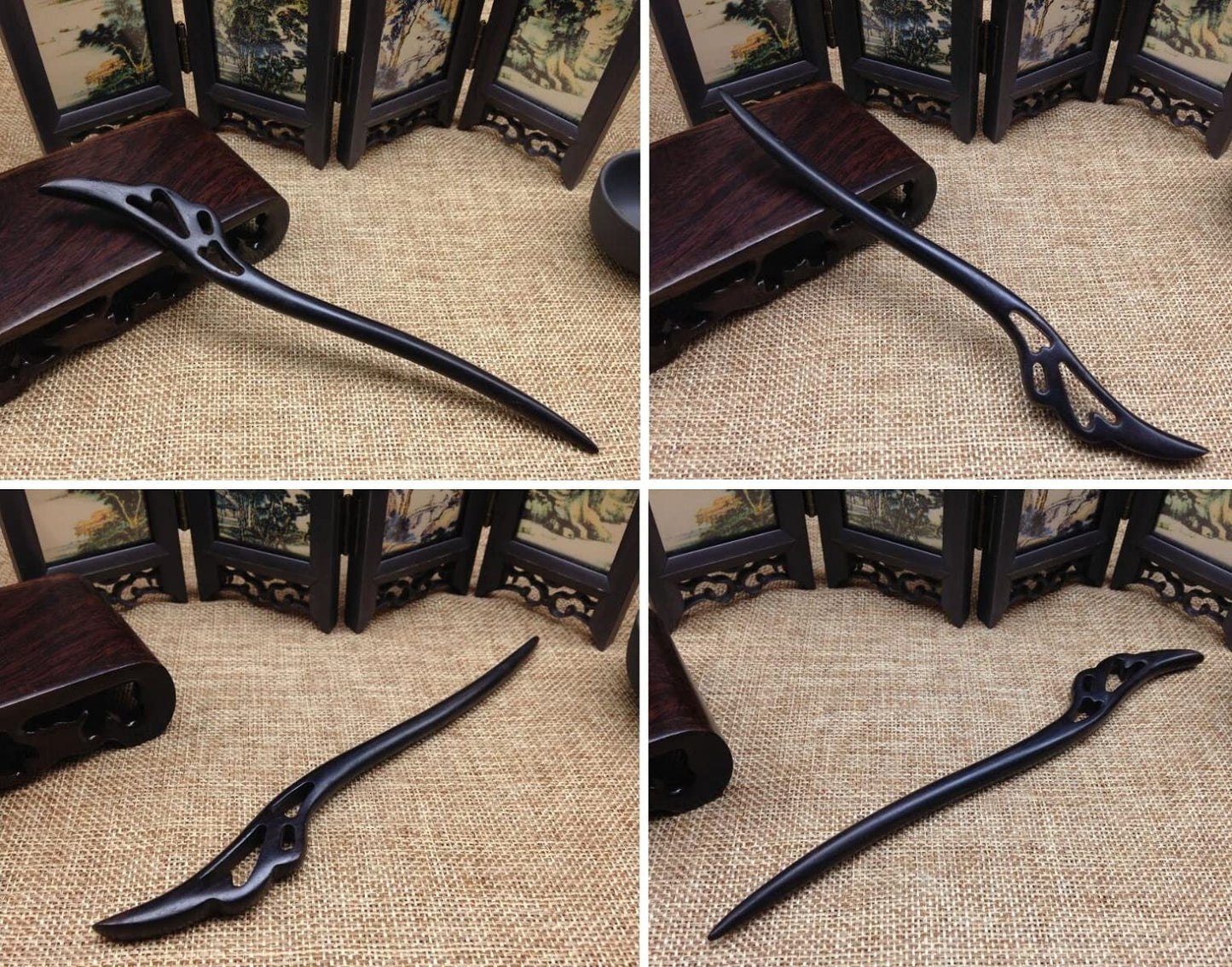 Liasun Classical Handmade Carved Hair Sticks-Natural Black Sandalwood(ebony) Hair Styling Pins Chopsticks for Hair Updo Making Accessory-7 Inches Long (Crane Feathers)