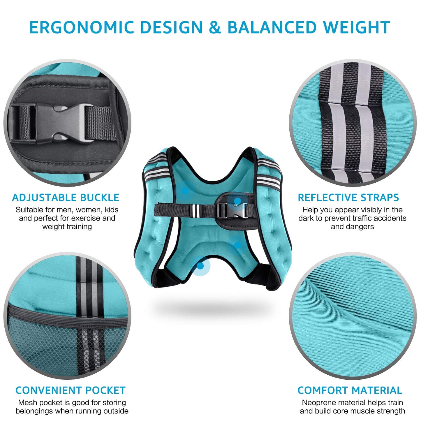 Henkelion Weighted Vest Weight Vest for Men Women Kids Weights Included, Body Weight Vests Adjustable for Running, Training Workout, Jogging, Walking - Blue - 8 Lbs