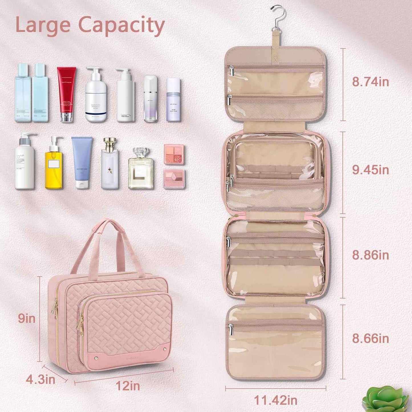 Wedama TSA Approved Toiletry Bag + Hanging Travel Toiletry Bag with Jewelry Organizer Compartment Large Makeup Bag for Travel Business Trips Camping Bathroom