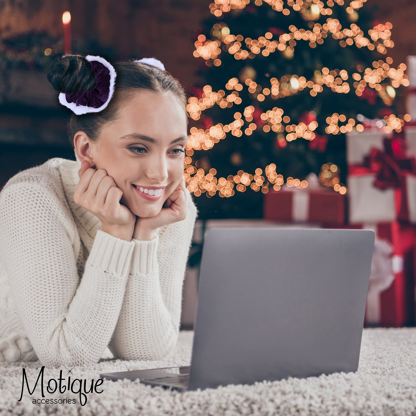 Velvet & Fur Hair Scrunchies for Women and Girls Set of 2 Purple