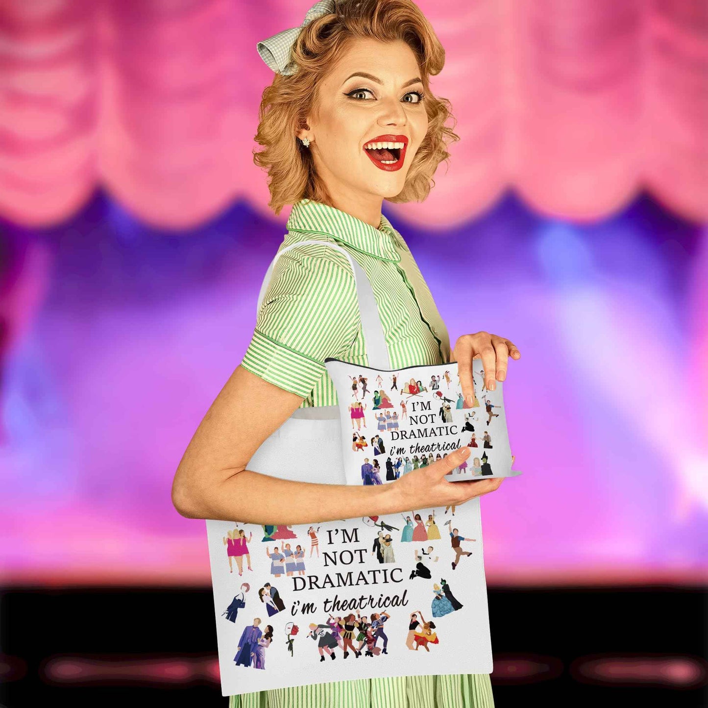 GyovinnJuwanua Broadway Musical Canvas Tote Bag - I’m Not Dramatic I’m Theatrical Gifts Tote Bag and Cosmetic Bag Set, Makeup Zipper Pouch Bag for Women Girls Fans Lovers Gift
