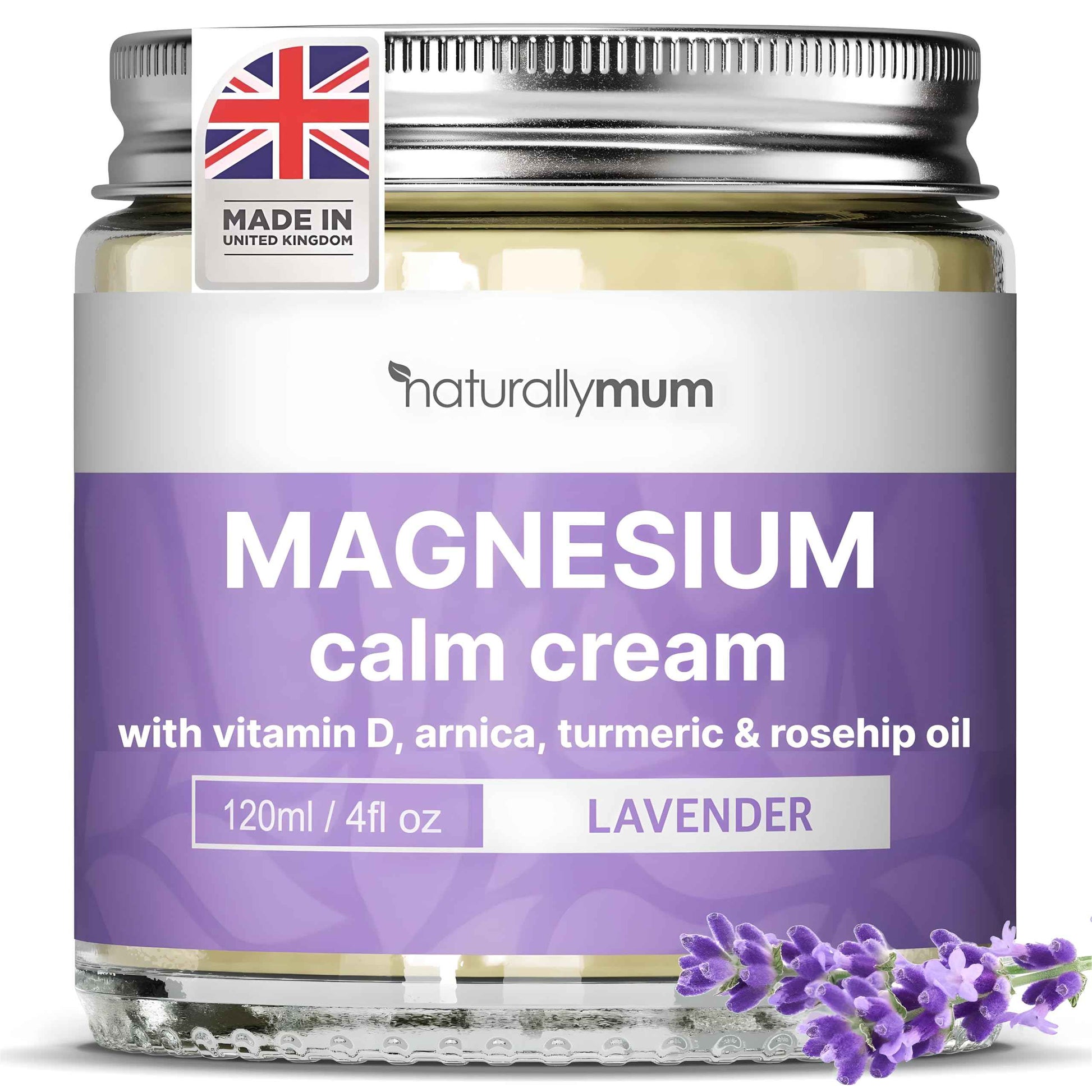 NaturallyMum - Magnesium Cream with Vitamin D3 [4 Fl Oz] - Magnesium and VIT D Lotion - Turmeric & Arnica Calm Cream - Magnesium and VIT D3 - Lavender