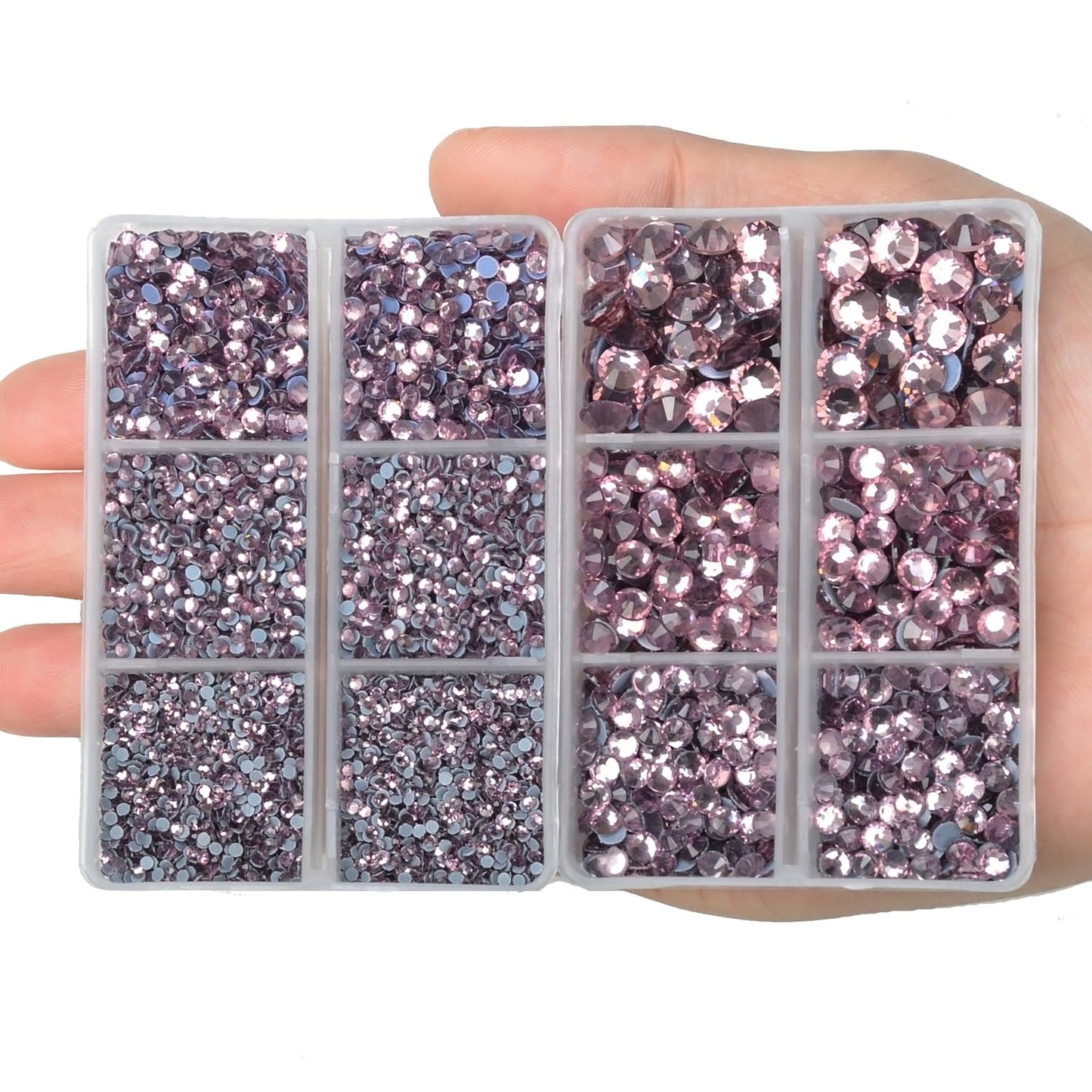 10000Pcs 2-Boxes Mixed Size Hot Fix Round Crystals Gems Glass Stones Hotfix Flat Back Rhinestones with tweezers and picking pencil (Light Amethyst)