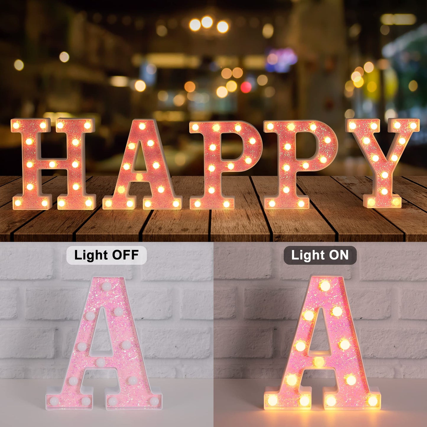 Foaky LED Letter Lights Sign Light Up Pink Letters Glitter Alphabet Letter Sign for Night Light Wedding/Birthday Party Battery Powered Christmas Lamp Girls Gifts Home Bar Decoration（S）