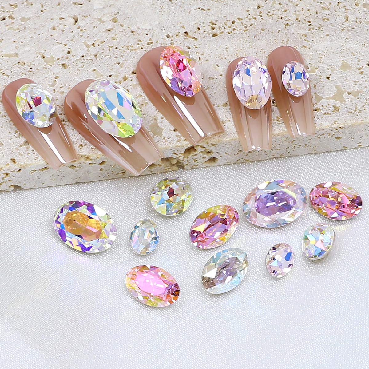 DONGZHOU 48Pcs Large Nail Rhinestone,3D Nail Art Crystals Nail Diamonds K9 Glass Stones Sparkle Nail Beads,Rhinestones Nail Charms and Gems for Manicure Decoration DIY Crafts