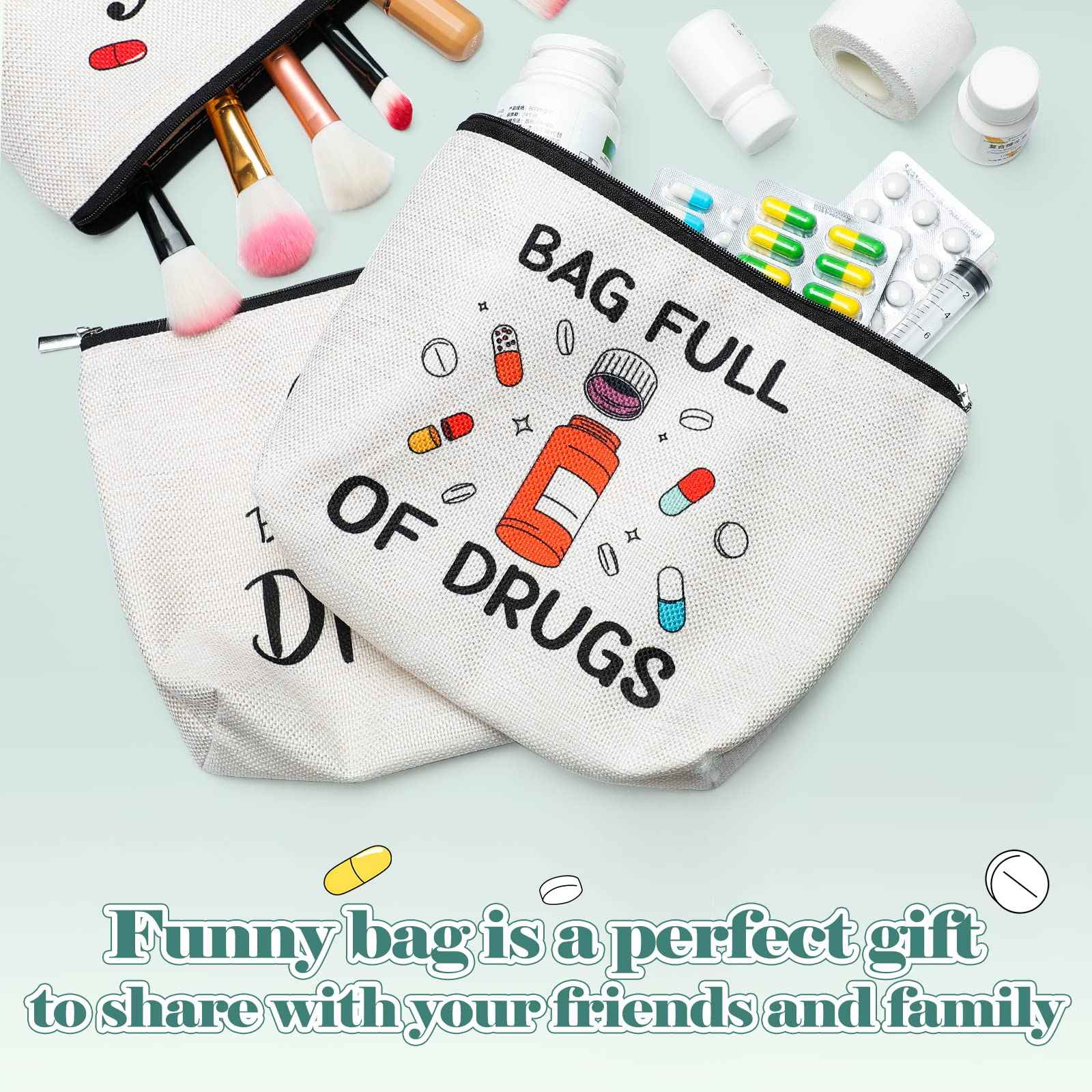 Hillban 4 Pcs Funny Medicine Bag Nurse Practitioner Gifts for Women Medicine Storage Pill Bag Travel Makeup Cosmetic Medication Bag Cute Zipper Pouch for Teens Patient Birthday Gifts
