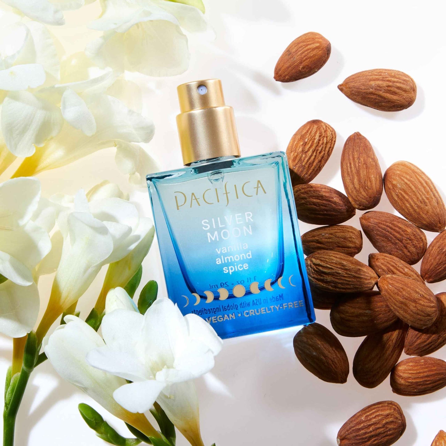 Pacifica Silver Moon Perfume 1oz – Long-Lasting Warm Vanilla & Almond Clean Fragrance for Women Vegan, Cruelty-Free, Essential Oils, Non Toxic