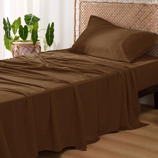 Bedsure Twin Sheets Set, Cooling Sheets Twin Size Bed Set, Rayon Derived from Bamboo, Twin Size Sheets, Breathable & Soft Bed Sheets, Hotel Luxury Silky Bedding Sheets & Pillowcases, Brown