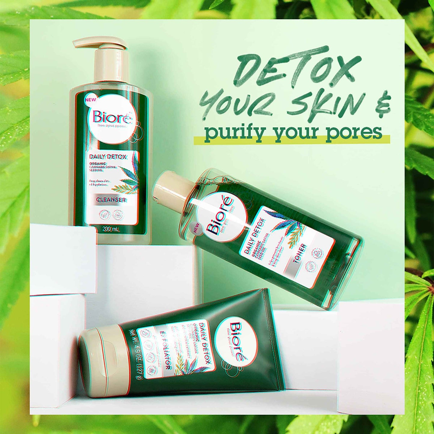 Bioré Detox Face Wash, Acne Facial Cleanser for Blemish Prone Skin, Daily Detox Cleanser, with Organic Hemp Oil and Green Tea Extract, 6.77 Fluid Ounces (3 Pack)