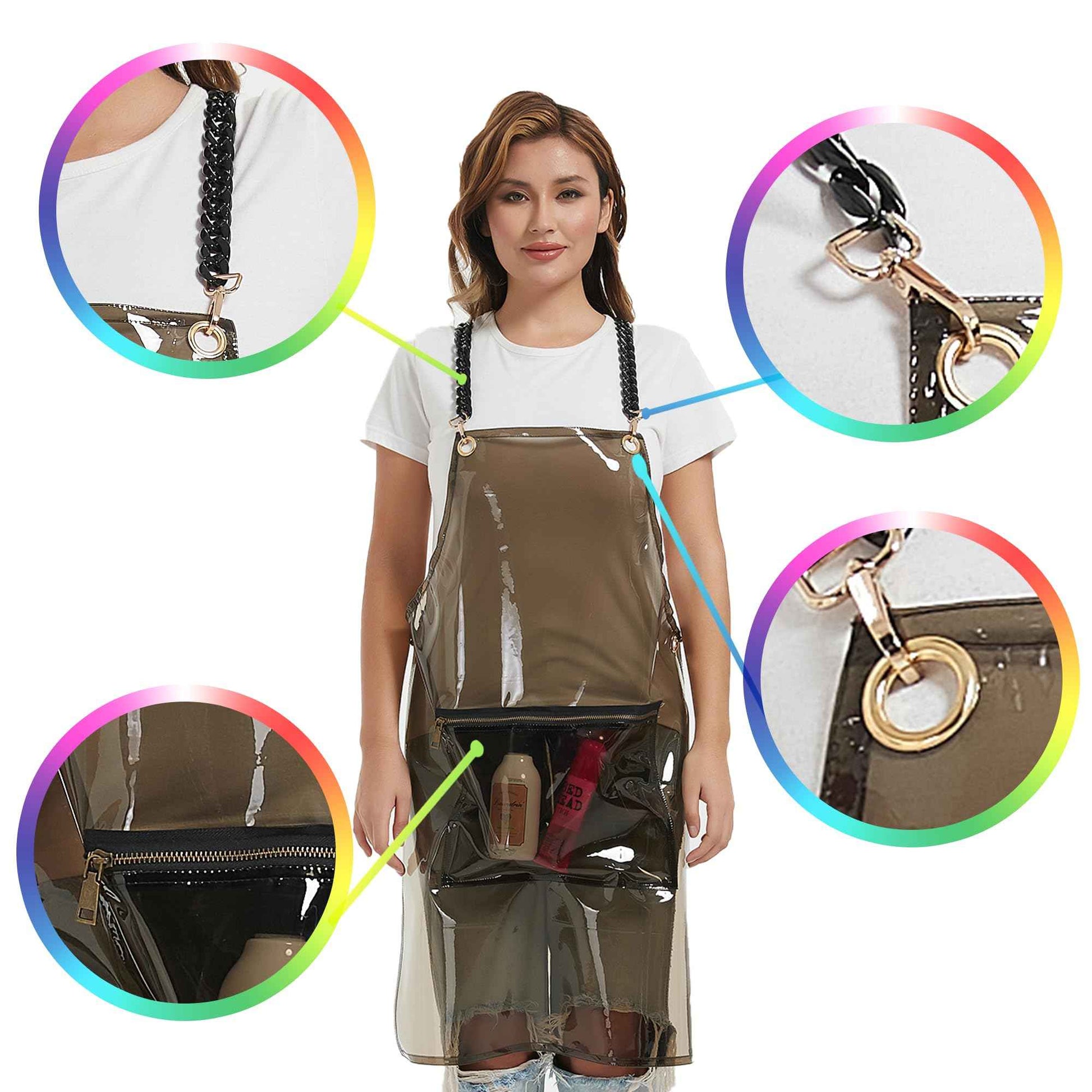 MIKI WELL Hair Stylist Apron for Women - Waterproof Barber Nail Tech Apron Hairdresser Hairstylist Salon Clear Aprons with Large Pocket, Black (22.83”W 29.5”L)