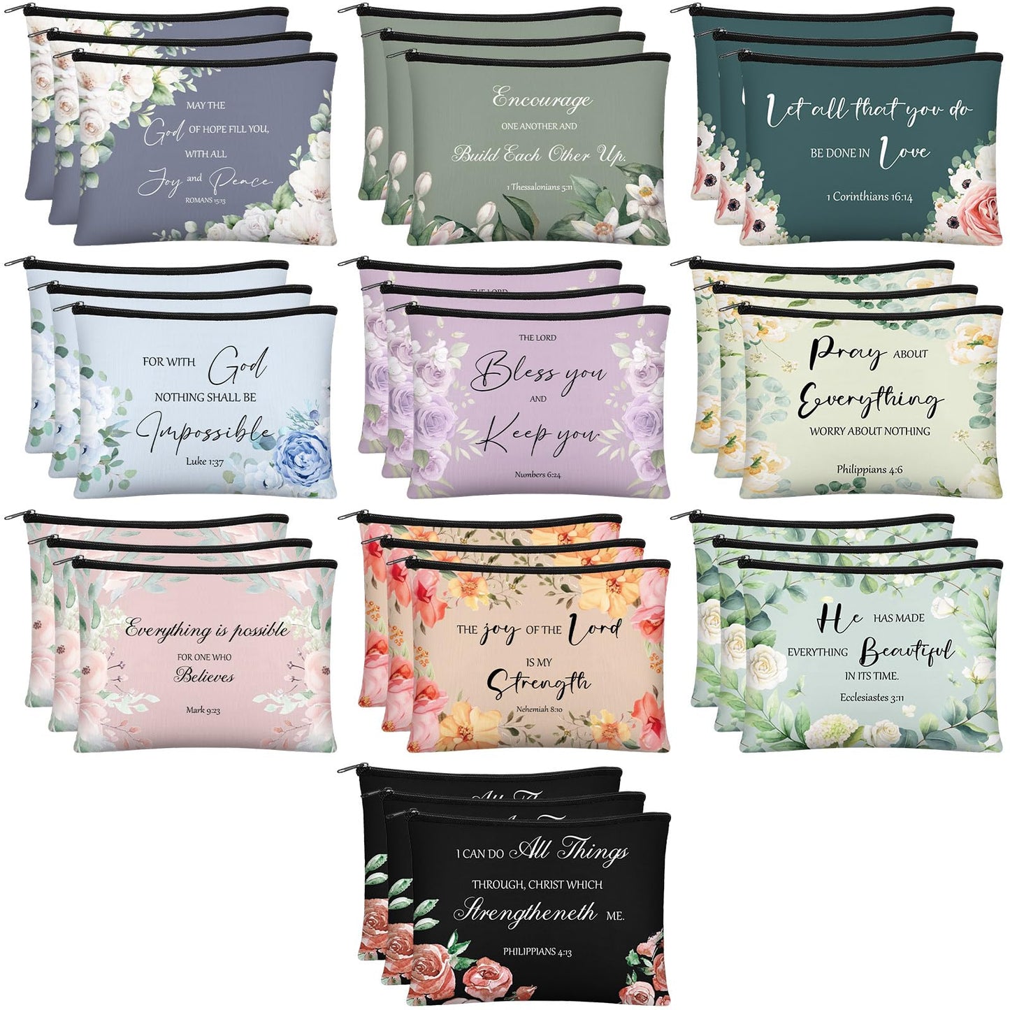 Jetec 30 Pcs Christian Gift for Women Religious Valentine Gifts Cosmetic Bags Inspirational Bible Verse Pencil Pouch Makeup Bags with Zipper for Travel Women Mother Sister(Morandi Style)