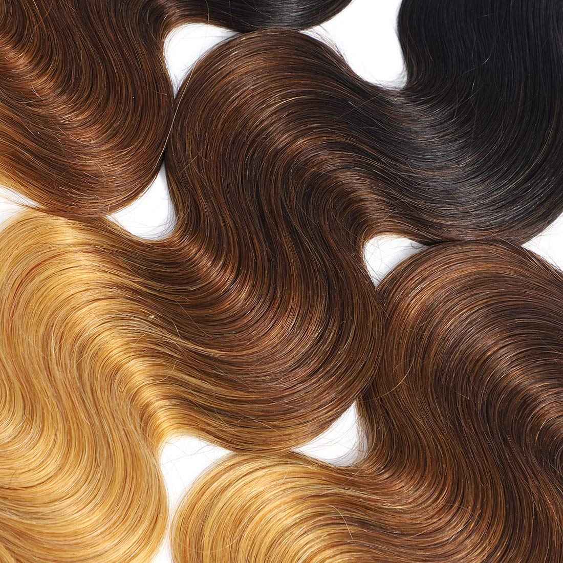 Ombre Human Hair Bundles 1b/4/27 Three Tone Brazilian Ombre Body Wave One Bundle 12inch 100% Unprocessed Virgin Human Hair Bundles Weaves Extensions for Women