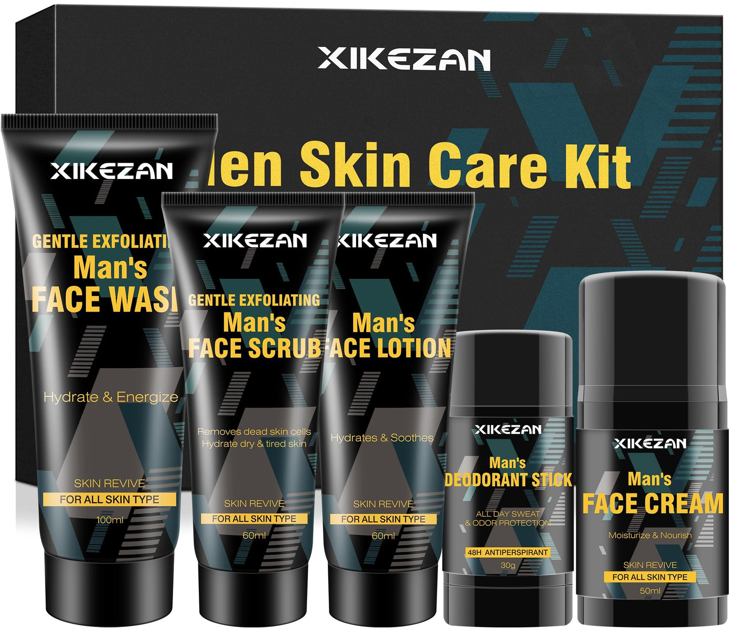 Mens Gifts for Men,Mens Skin Care Kit,Nourishe & Hydrate Skin w/Face Wash,Scrub,Lotion,Cream,Deodorant,Mens Stocking Stuffers for Men,Unique Christmas Gifts for Men Him Dad Husband Boyfriend Teen Boy