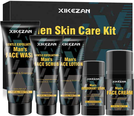 Mens Gifts for Men,Mens Skin Care Kit,Nourishe & Hydrate Skin w/Face Wash,Scrub,Lotion,Cream,Deodorant,Mens Stocking Stuffers for Men,Unique Christmas Gifts for Men Him Dad Husband Boyfriend Teen Boy