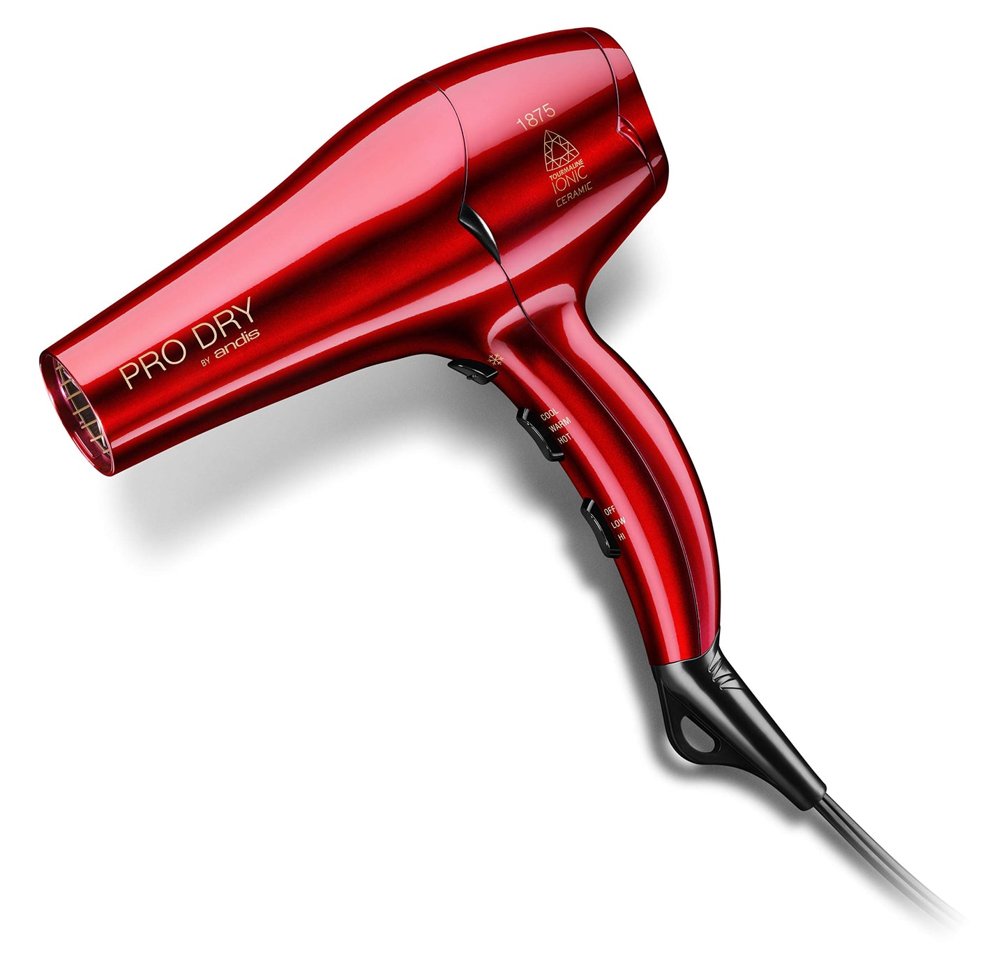 Andis 30245 1875W Tourmaline Ceramic Ionic Pro Dry Professional Hair Dryer with 3 Heat Settings/2 Speed Settings- Red