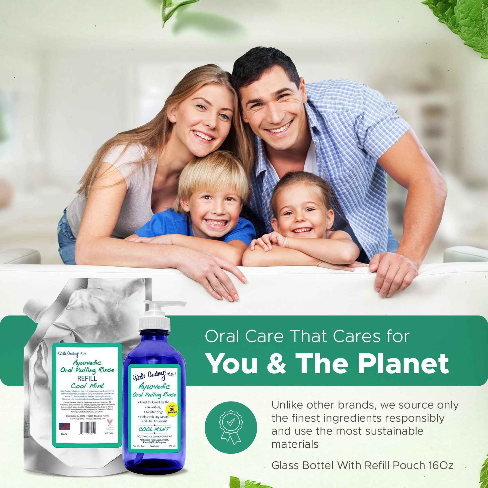 Natural Oil Pulling for Teeth and Gums | Organic Mint Flavored Oral Rinse Mouthwash for Bad Breath | Essential Oil & Teeth Whitening Gum for Freshen Breath | Cobalt Glass Bottle with Refill-16 FL Oz