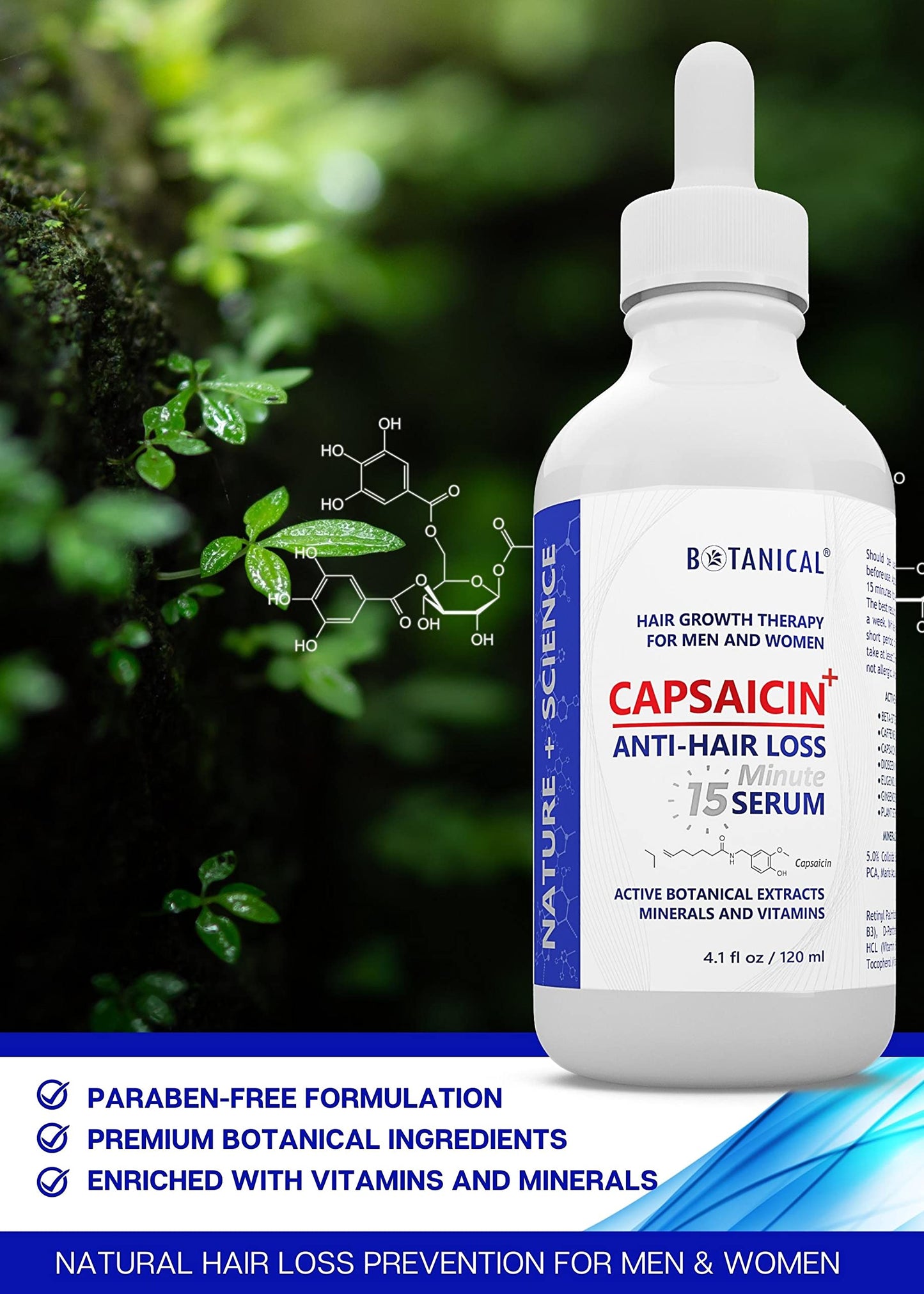 Botanical Hair Growth Lab - Anti-Hair Loss Serum - Capsaicin 15 Min Serum - Oil-Free Formula - Scalp Stimulating Treatment - Hair Loss Prevention for Men & Women - 4 Fl Oz