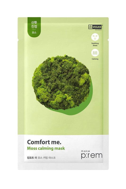 MAKE P:REM Comfort Me. Moss Calming Mask, Korean Facial Sheet Mask, EWG Green, Soothing & Hydrating Face Mask, EVE VEGAN, 28ml, 0.94 Fl.Oz. x 10EA