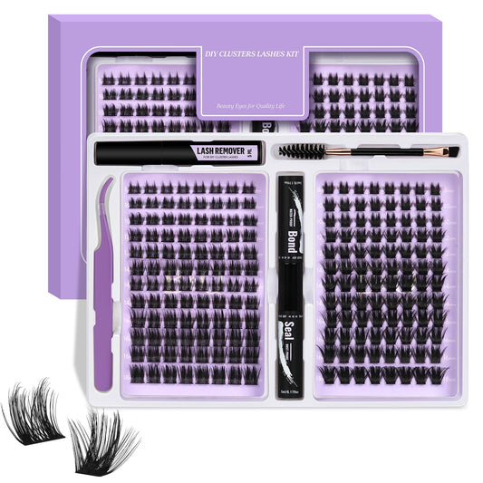 DIY Lash Extension Kit Cluster Lashes 192 PCS Individual Lash Clusters DIY Extension Kit Clusters Volume False Lashes Wispy with Lash Glue and Remover Applications (B52+B53Kit,8-18MIX)