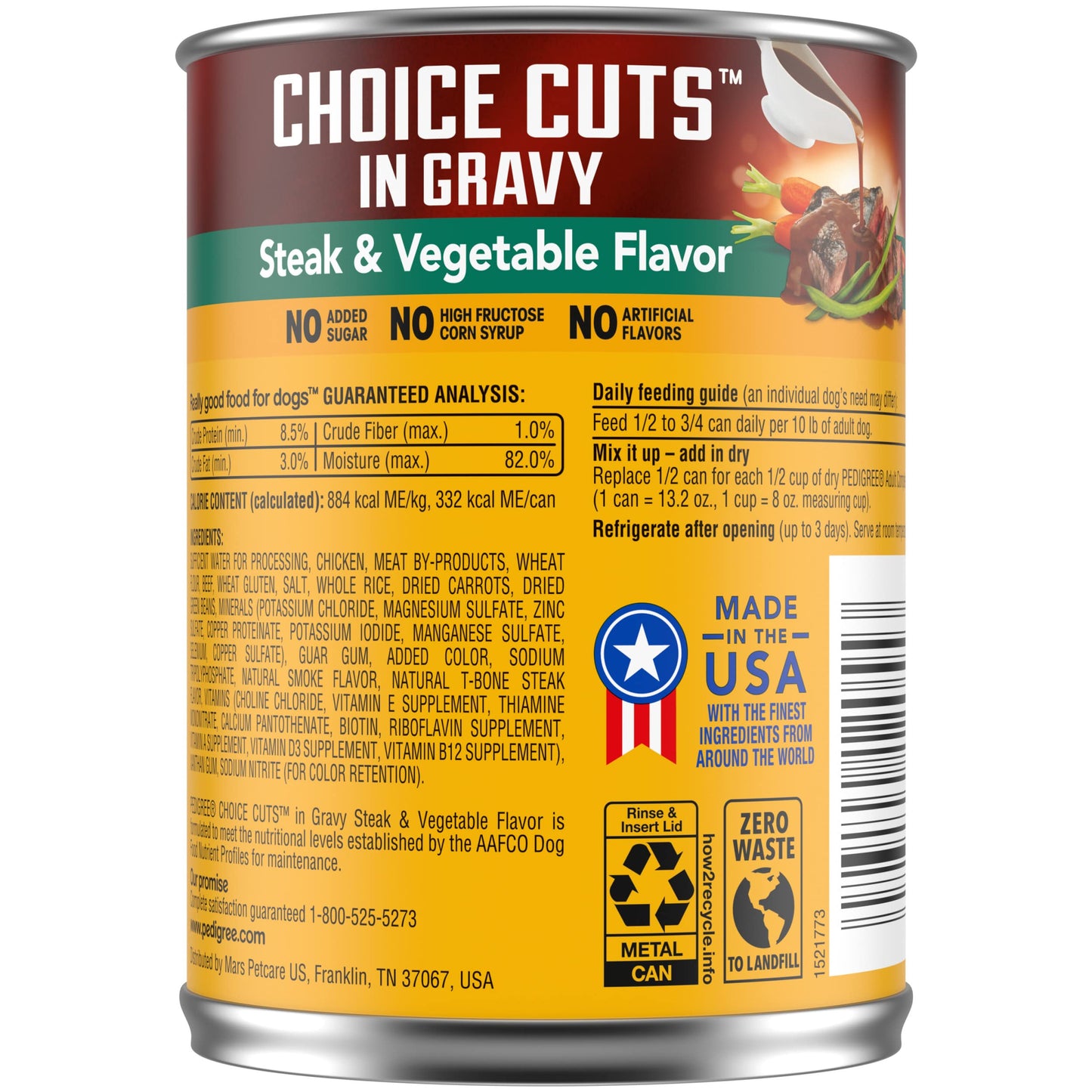 PEDIGREE CHOICE CUTS IN GRAVY Adult Canned Soft Wet Dog Food, Steak & Vegetable Flavor, 13.2 oz. Cans (Pack of 12)