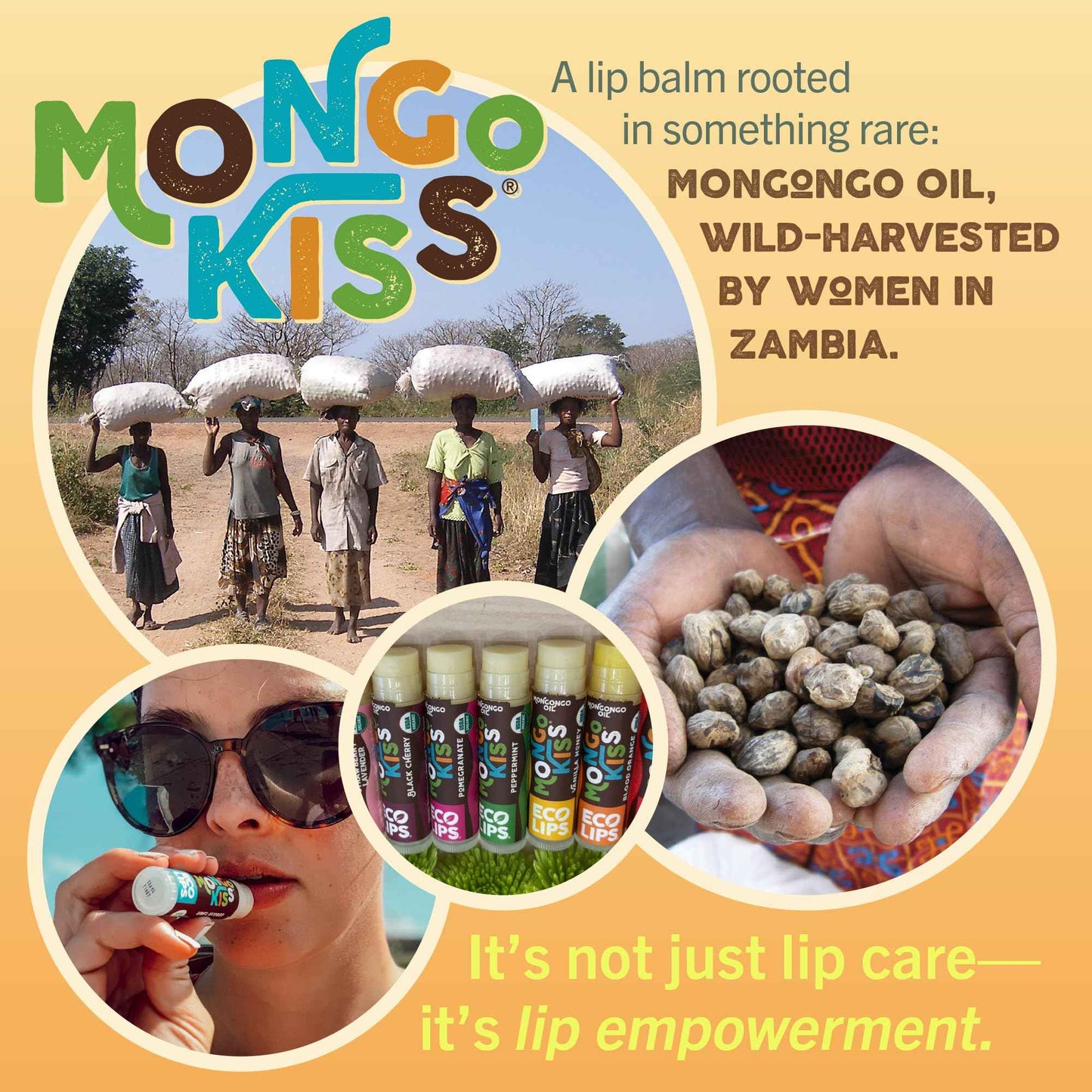 Eco Lips Mongo Kiss Organic Lip Balm 7 Pack - Blood Orange, Black Cherry, Pomegranate, Vanilla Honey, Peppermint, Strawberry Lavender, Yumberry | Mongongo Oil to Soothe & Moisturize Dry, Cracked Lips