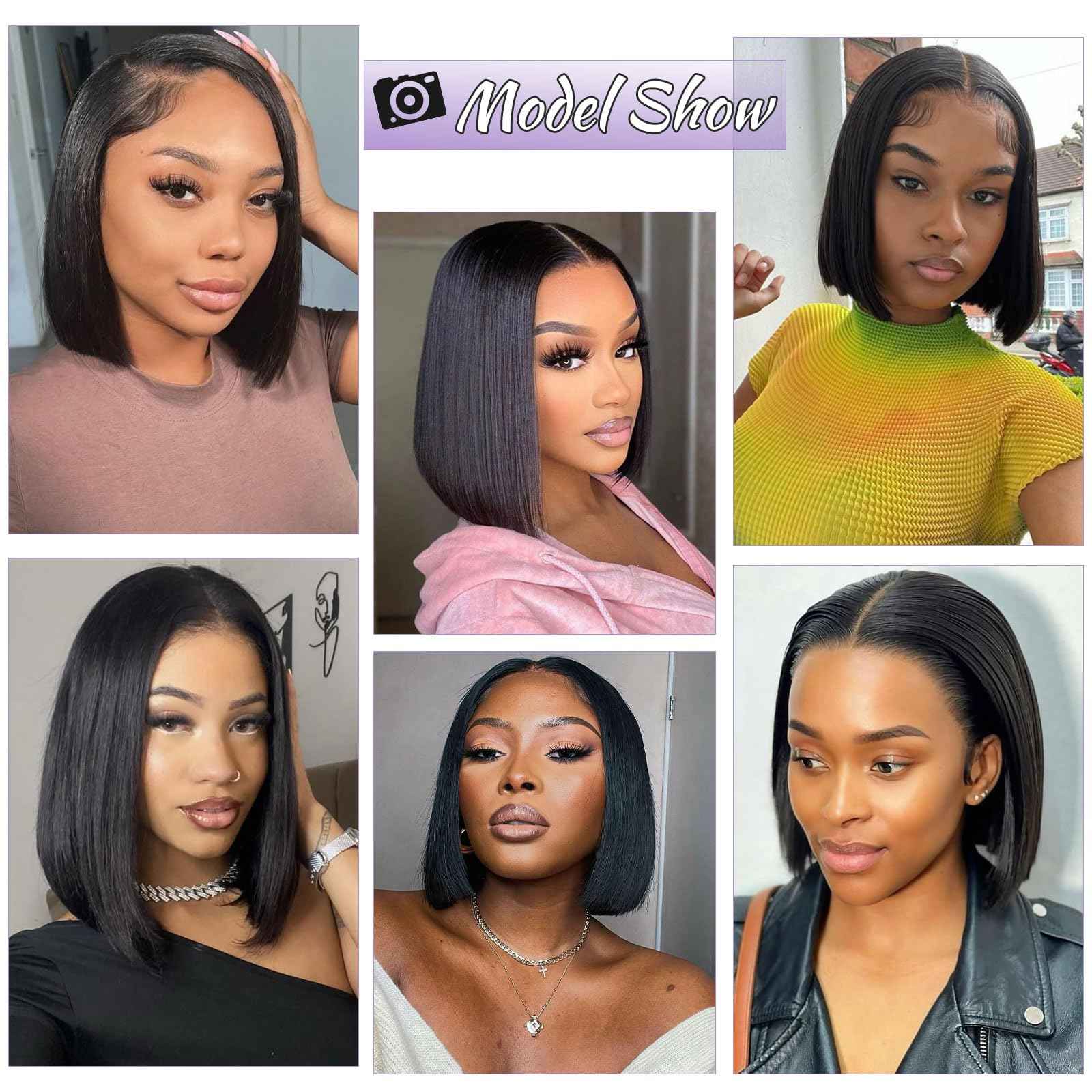 DSEKCAIN Bob Wig Human Hair 4x4 Lace Closure Middle Part Short Straight Bob Wigs for Women 100% Real Human Hair Natural Black 1B Color 10 Inch